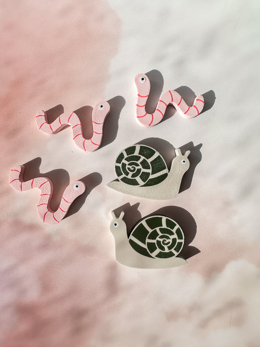Worm and Snail - Sensory Play & Playdough Add In (3 worms, 2 snails)